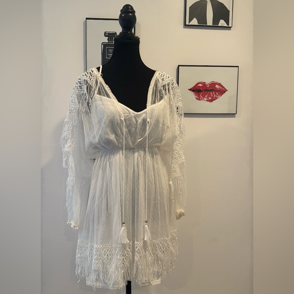 Queen & Pawn Mykonos White Lace Boho Dress – Luxury Resort Piece (NWT)
